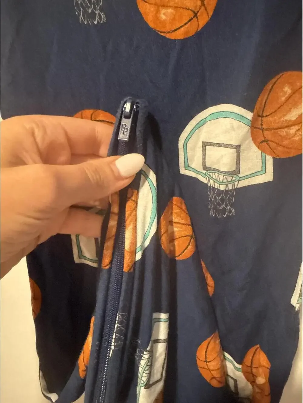 Posh Peanut Navy Basketball Print Baby Sleeper Gown 0-3 Months